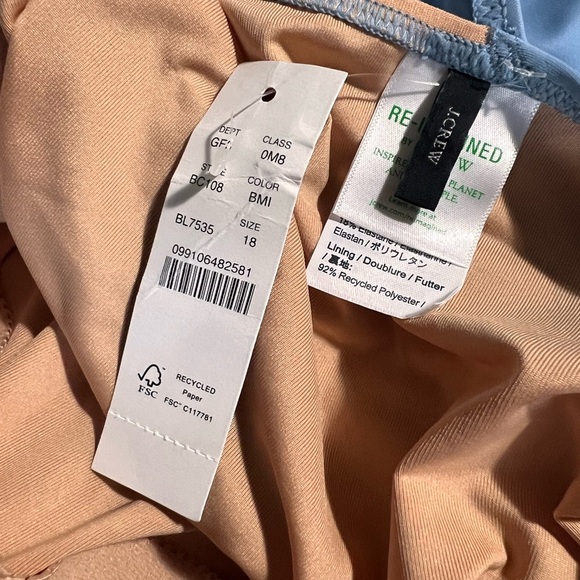 NWT J Crew Ruched Blue mist one-shoulder one-piece bathing suit, size 18 - Picture 7 of 12